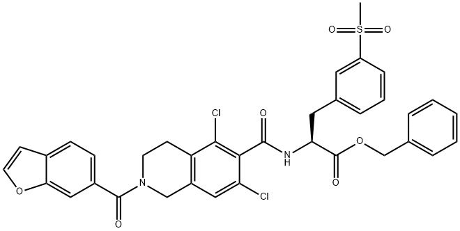 бензил (S)-2-(2-(бензофуран-6-карбоніл)-5,7-дихлор-1,2,3,4-тетрагідроізохінолін-6-карбоксамідо)-3-(3-(метилсульфоніл)феніл)пропаноат